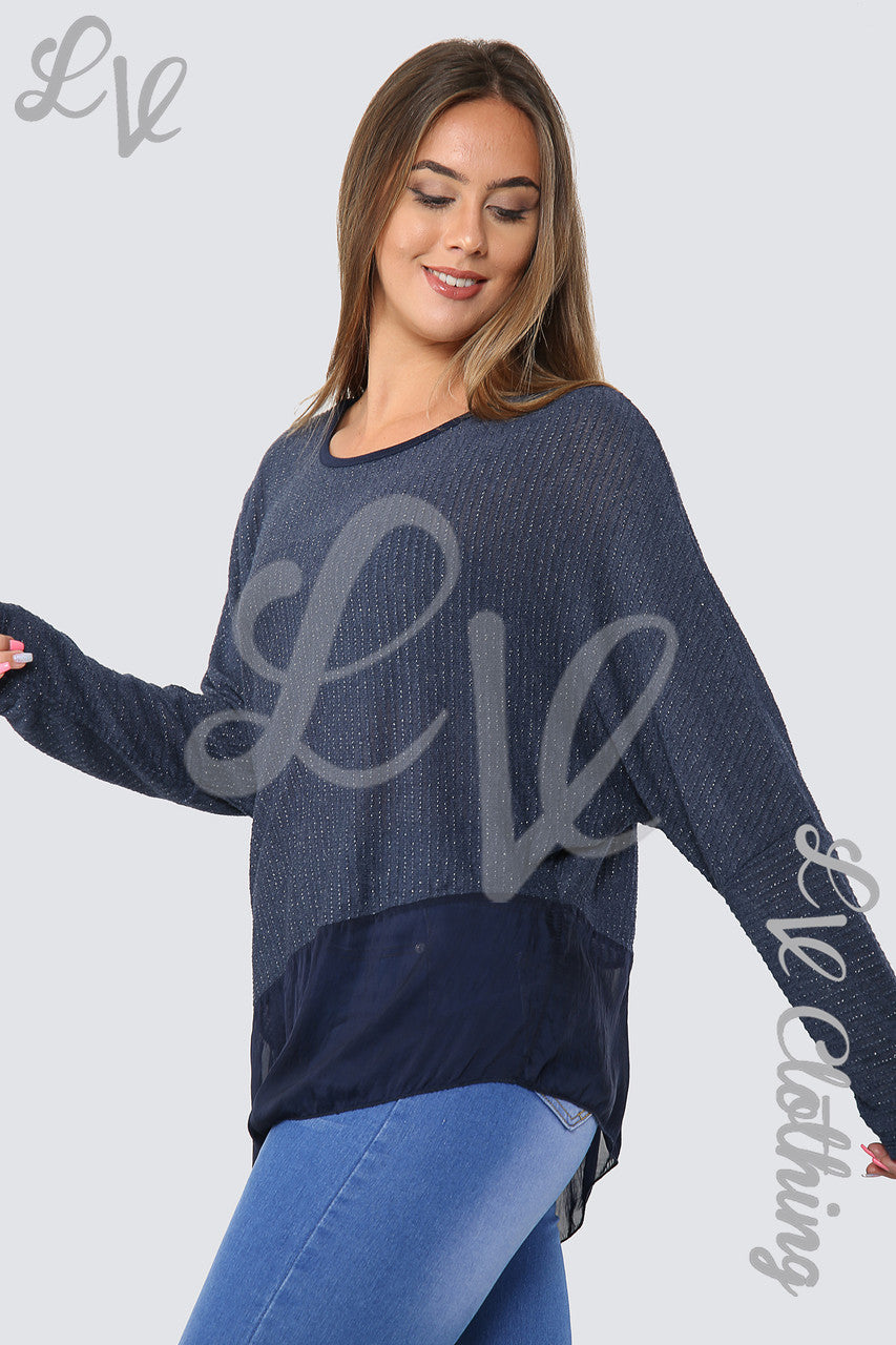 Dames Asymmetrische Lurex Floaty Top Marineblauw - Stukprijs €8,99