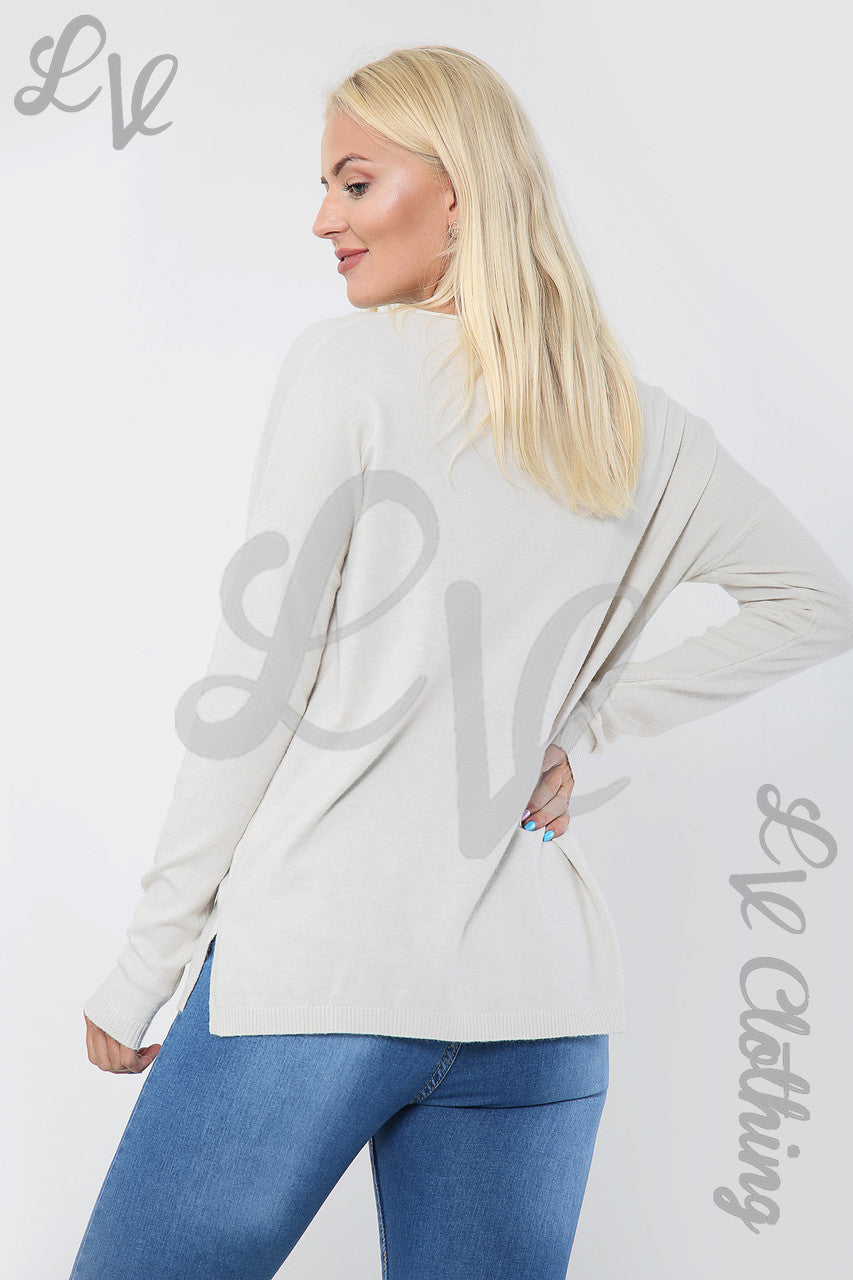 Ladies Diamante Sequin Star Print Jumper Oatmeal - Unit Price £16.99