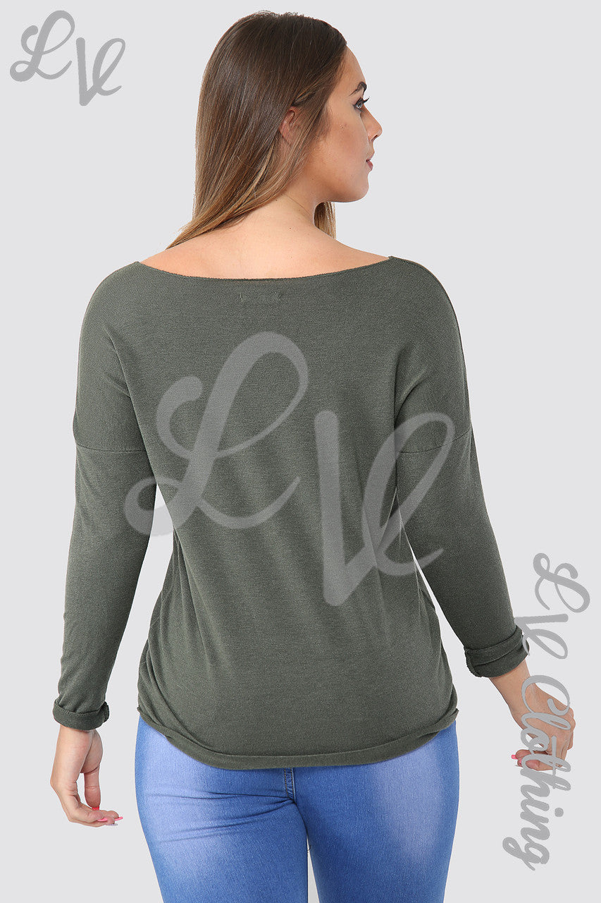 Ladies Leaf Heart Graphic Top Khaki - Unit Price £10.99