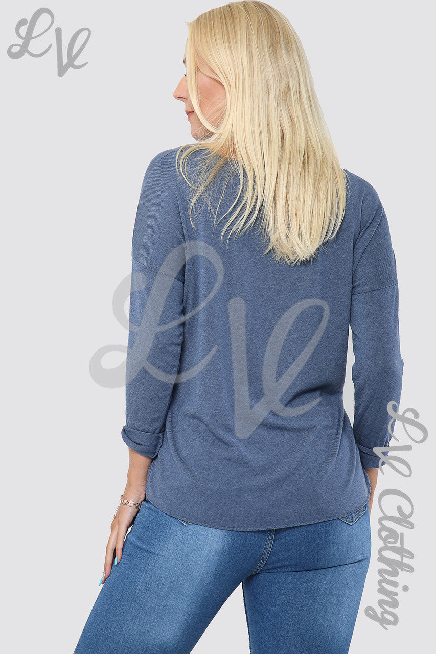 Ladies Leaf Heart Graphic Top Denim - Unit Price £10.99