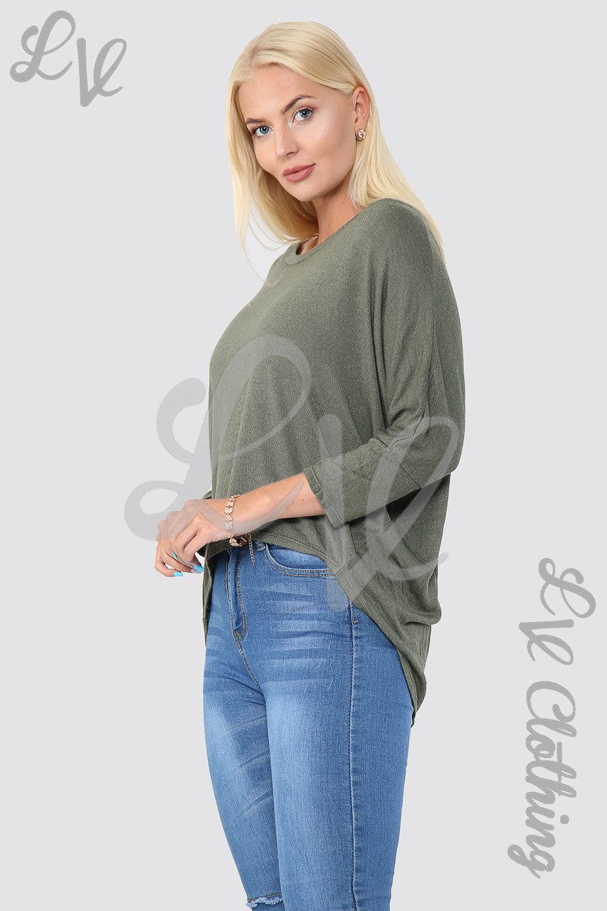 Ladies Plain Hi Lo Hem Top Khaki - Unit Price £8.99
