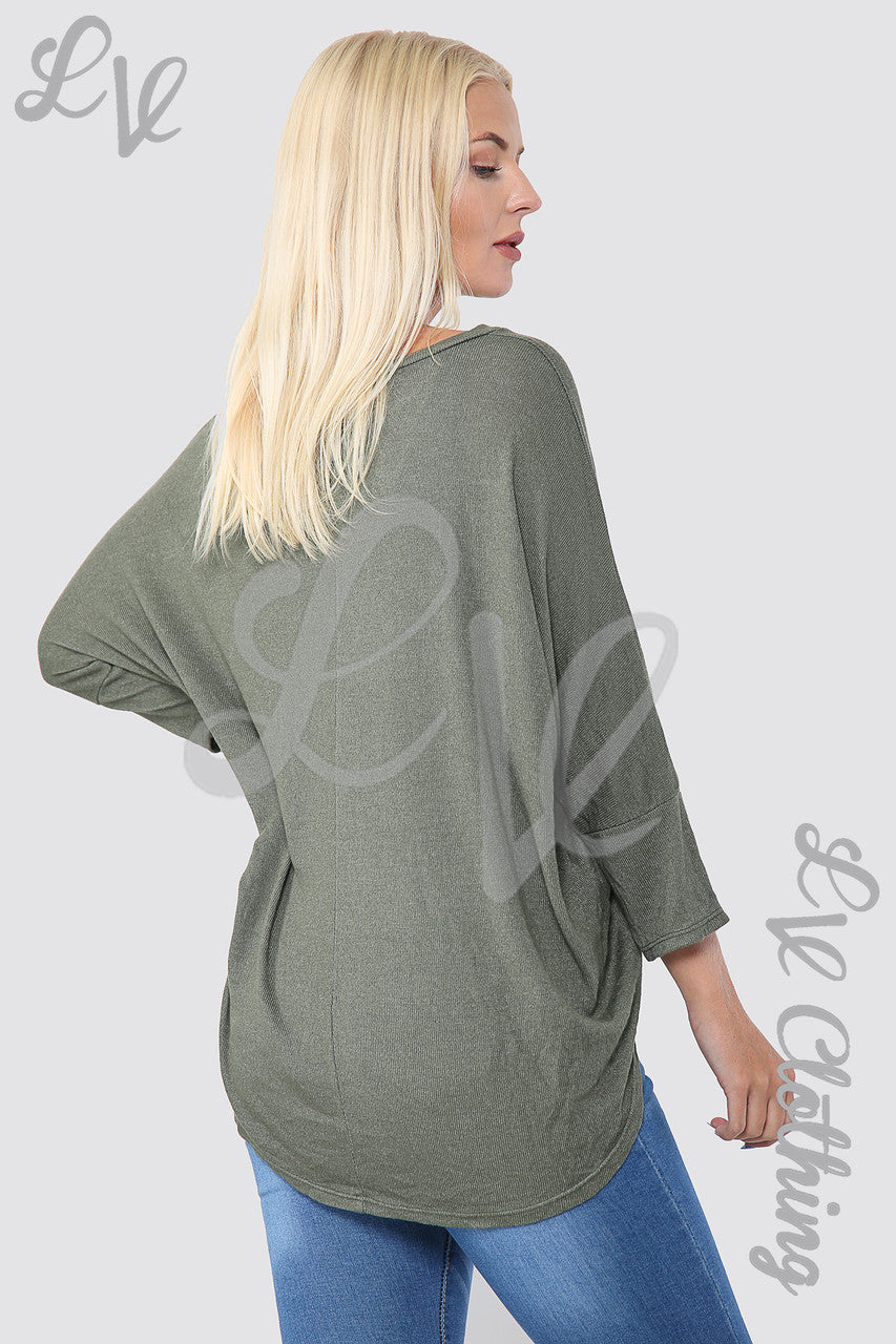 Ladies Plain Hi Lo Hem Top Khaki - Unit Price £8.99