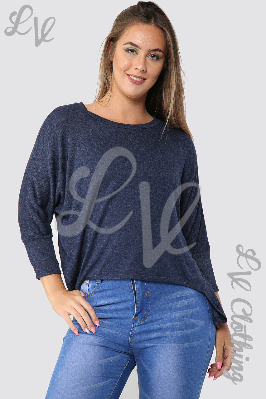 Ladies Plain Hi Lo Hem Fine Knit Top  Navy - Unit Price £8.99