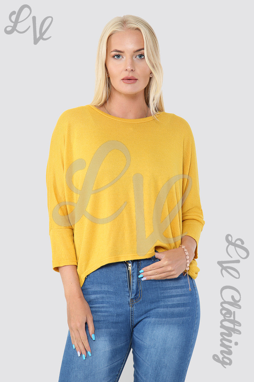 Ladies Plain Hi Lo Hem Fine Knit Top  Mustard - Unit Price £8.99