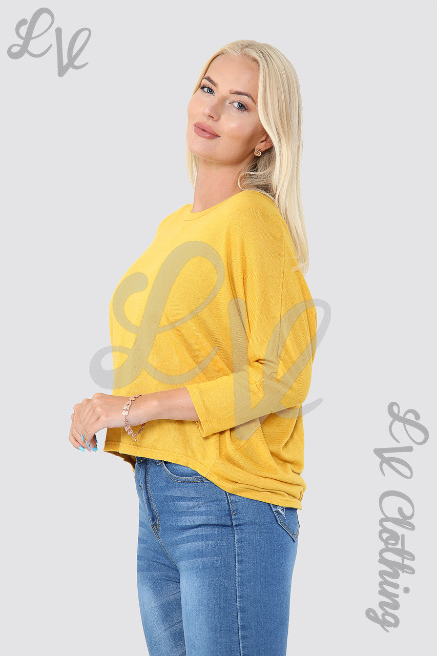 Ladies Plain Hi Lo Hem Fine Knit Top  Mustard - Unit Price £8.99
