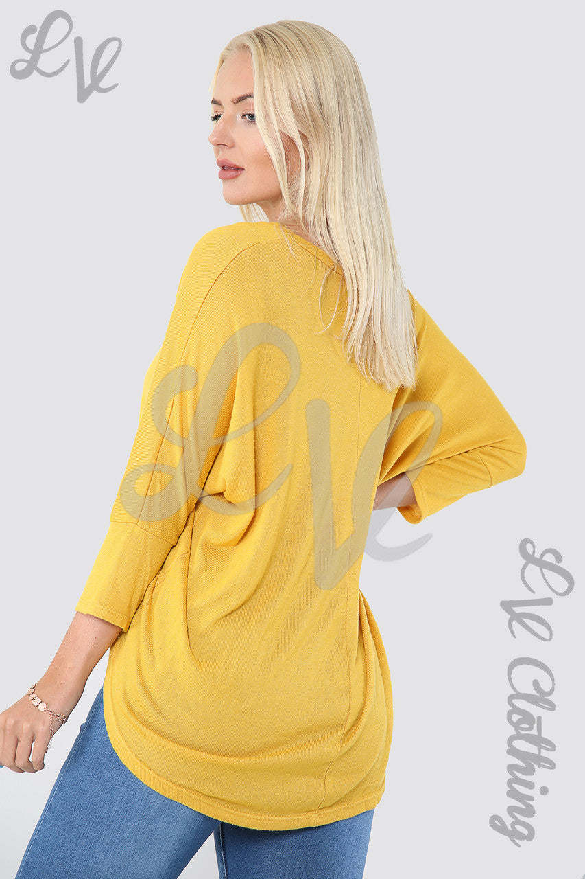 Ladies Plain Hi Lo Hem Fine Knit Top  Mustard - Unit Price £8.99