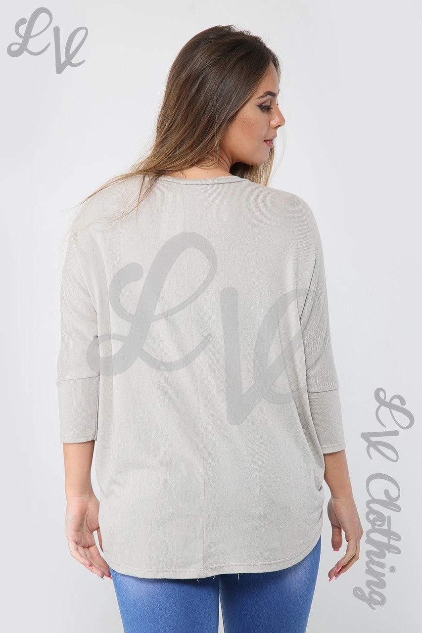 Ladies Plain Hi Lo Hem Fine Knit Top  Stone - Unit Price £8.99