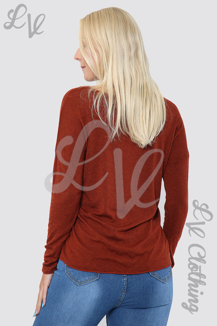 Ladies Leaf Heart Graphic Top Rust - Unit Price £10.99