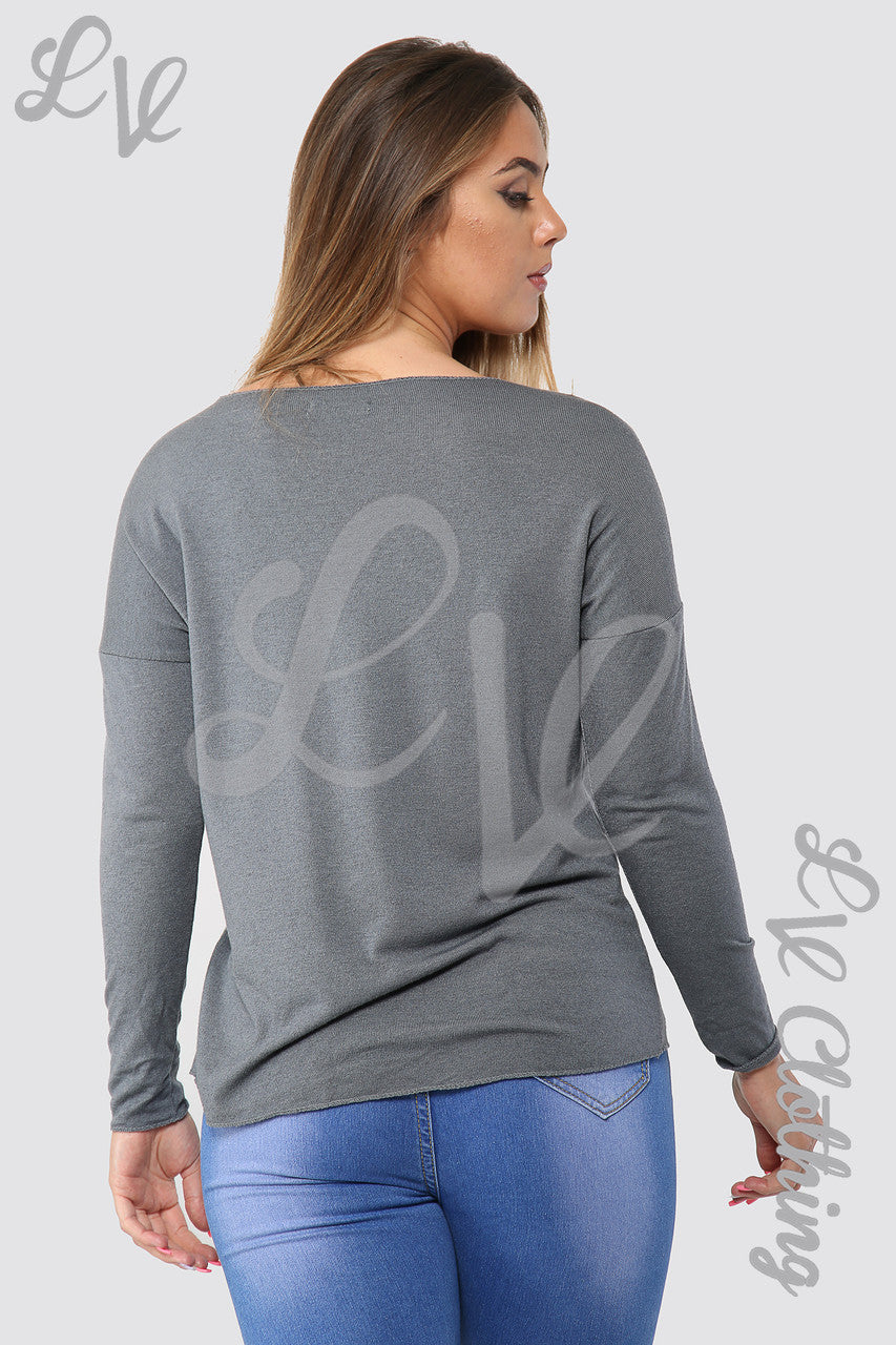 Ladies Leaf Heart Graphic Top Silver - Unit Price £10.99