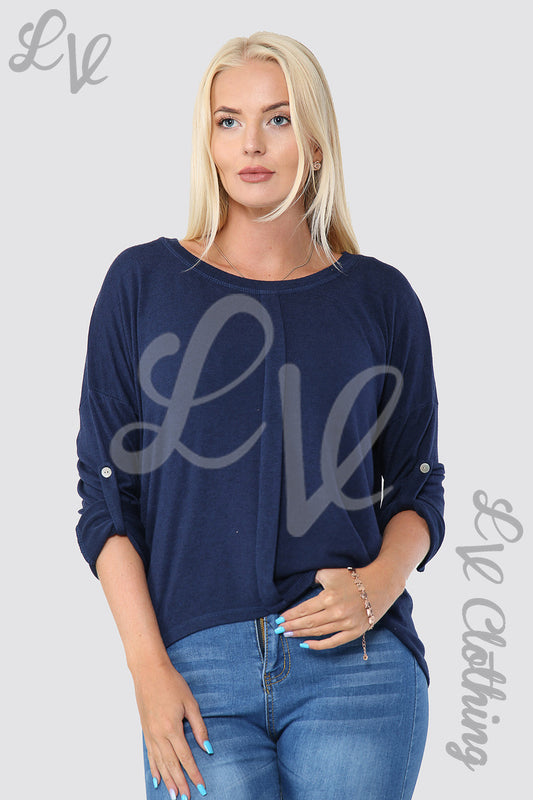 Ladies Plain Single Pleat Front Top Navy - Unit Price £8.99