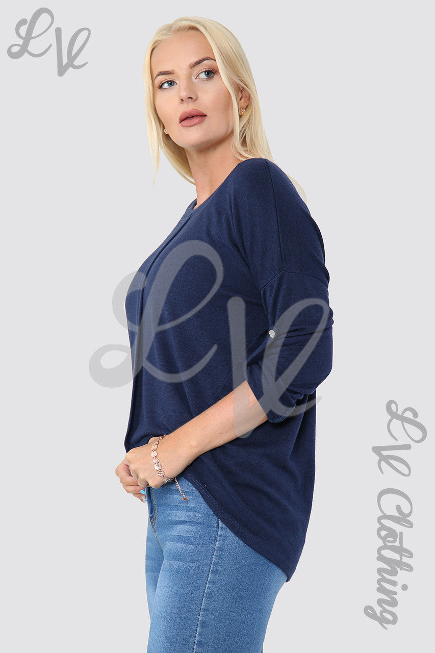 Dames Effen Top met Enkele Plooi aan de Voorkant Donkerblauw - Stukprijs € 8,99