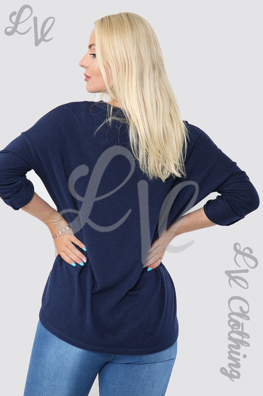 Dames Effen Top met Enkele Plooi aan de Voorkant Donkerblauw - Stukprijs € 8,99