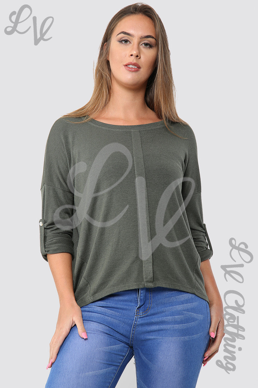 Dames Effen Top met Enkele Plooi aan de Voorkant Khaki - Prijs per stuk € 8,99