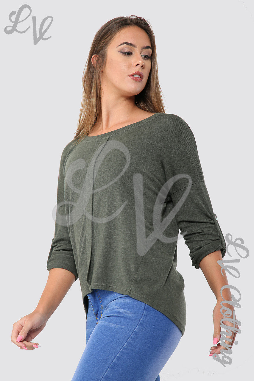 Dames Effen Top met Enkele Plooi aan de Voorkant Khaki - Prijs per stuk € 8,99