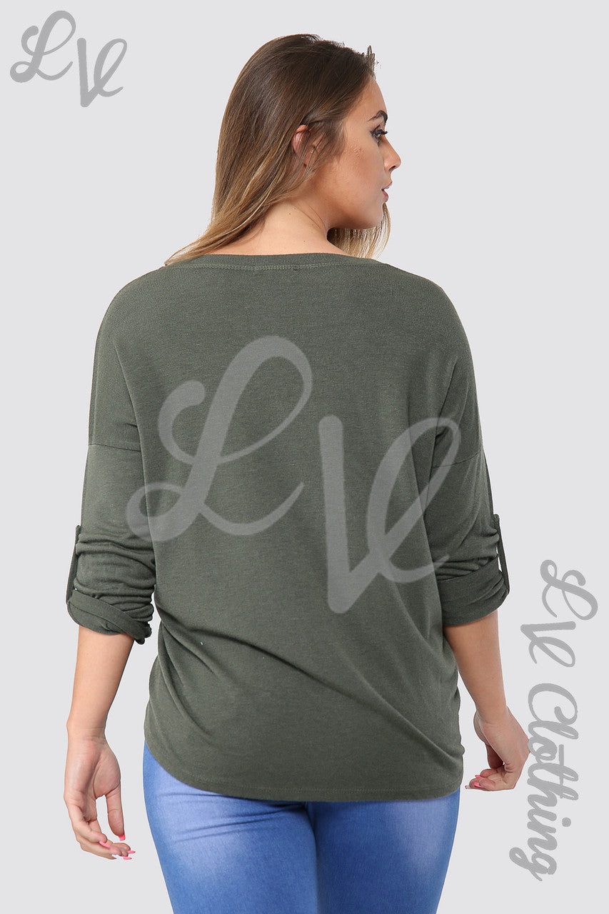 Dames Effen Top met Enkele Plooi aan de Voorkant Khaki - Prijs per stuk € 8,99