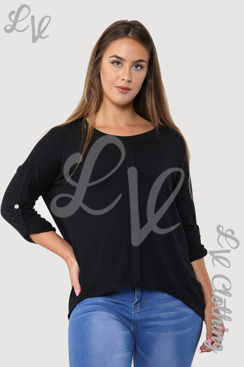 Dames Effen Top Met Enkele Plooi Zwart - Eenheidsprijs €8,99