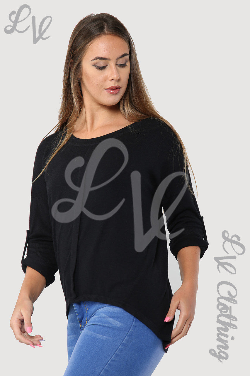 Dames Effen Top Met Enkele Plooi Zwart - Eenheidsprijs €8,99