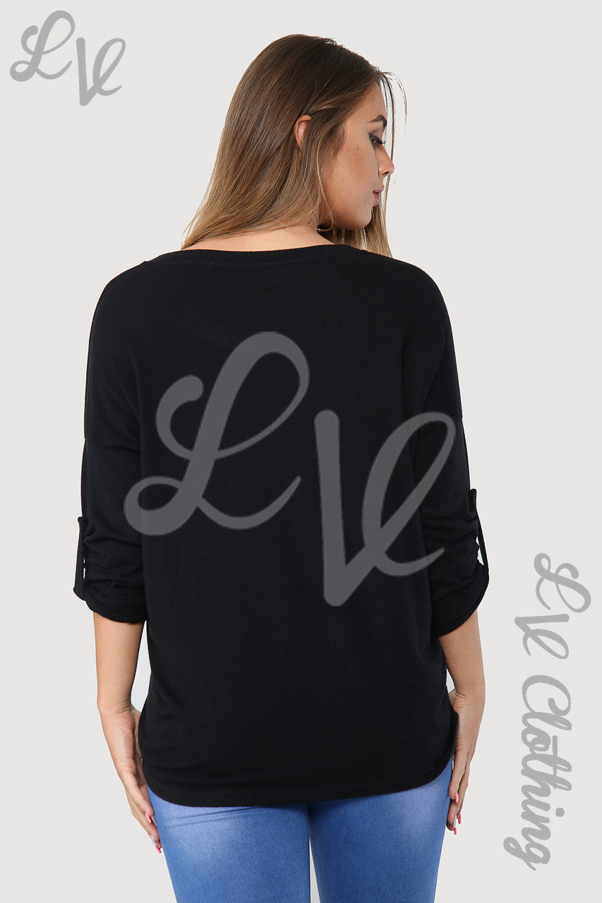Dames Effen Top Met Enkele Plooi Zwart - Eenheidsprijs €8,99