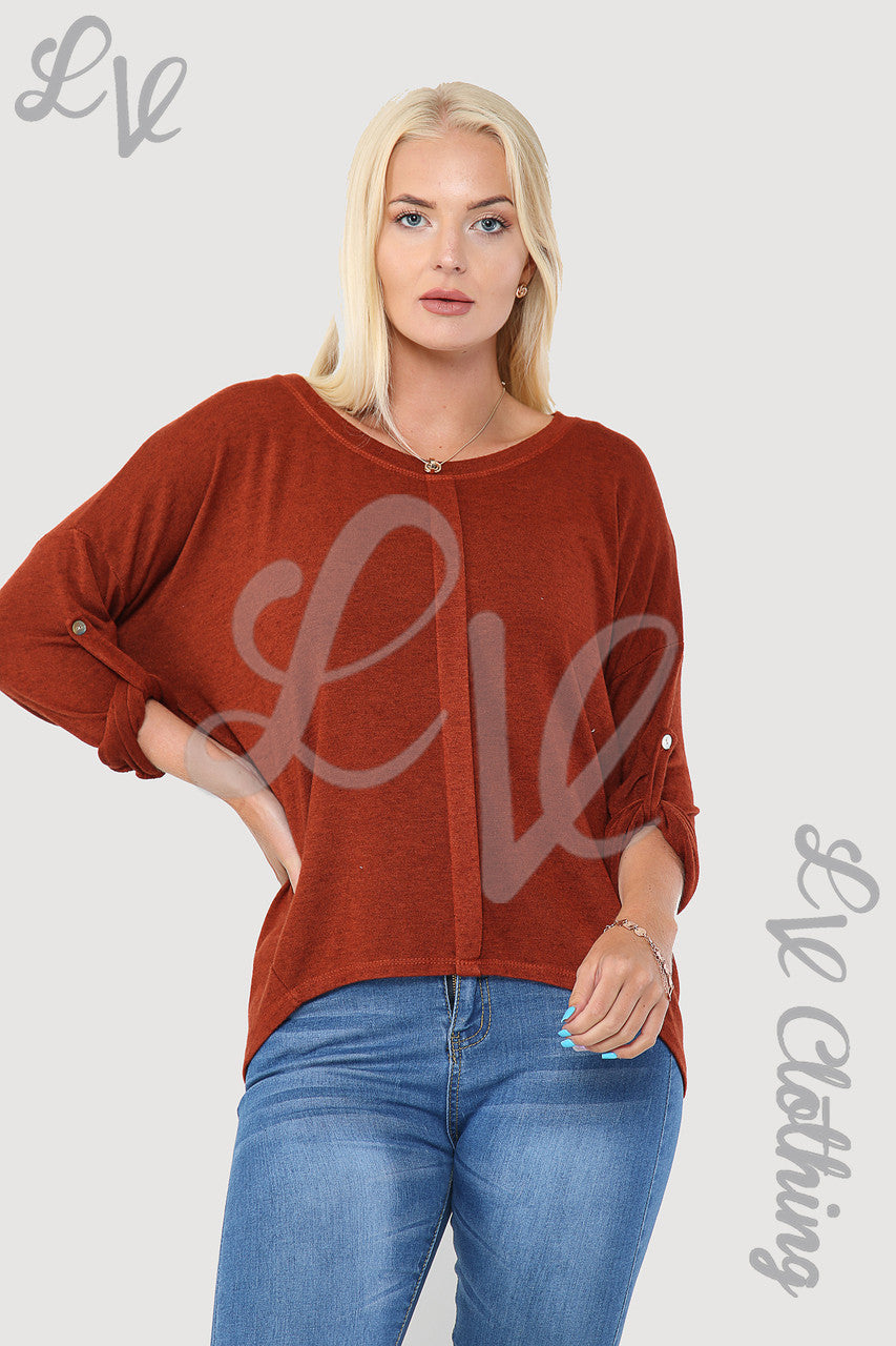 Dames Effen Top Met Enkele Plooi Voorzijde Roest - Eenheidsprijs €8.99
