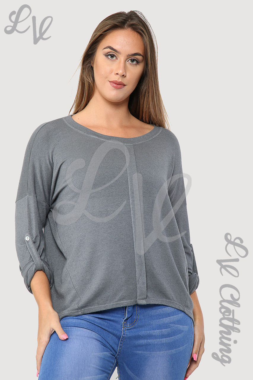 Ladies Plain Single Pleat Front Top Grey - Unit Price £8.99