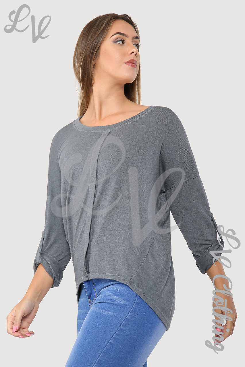 Ladies Plain Single Pleat Front Top Grey - Unit Price £8.99