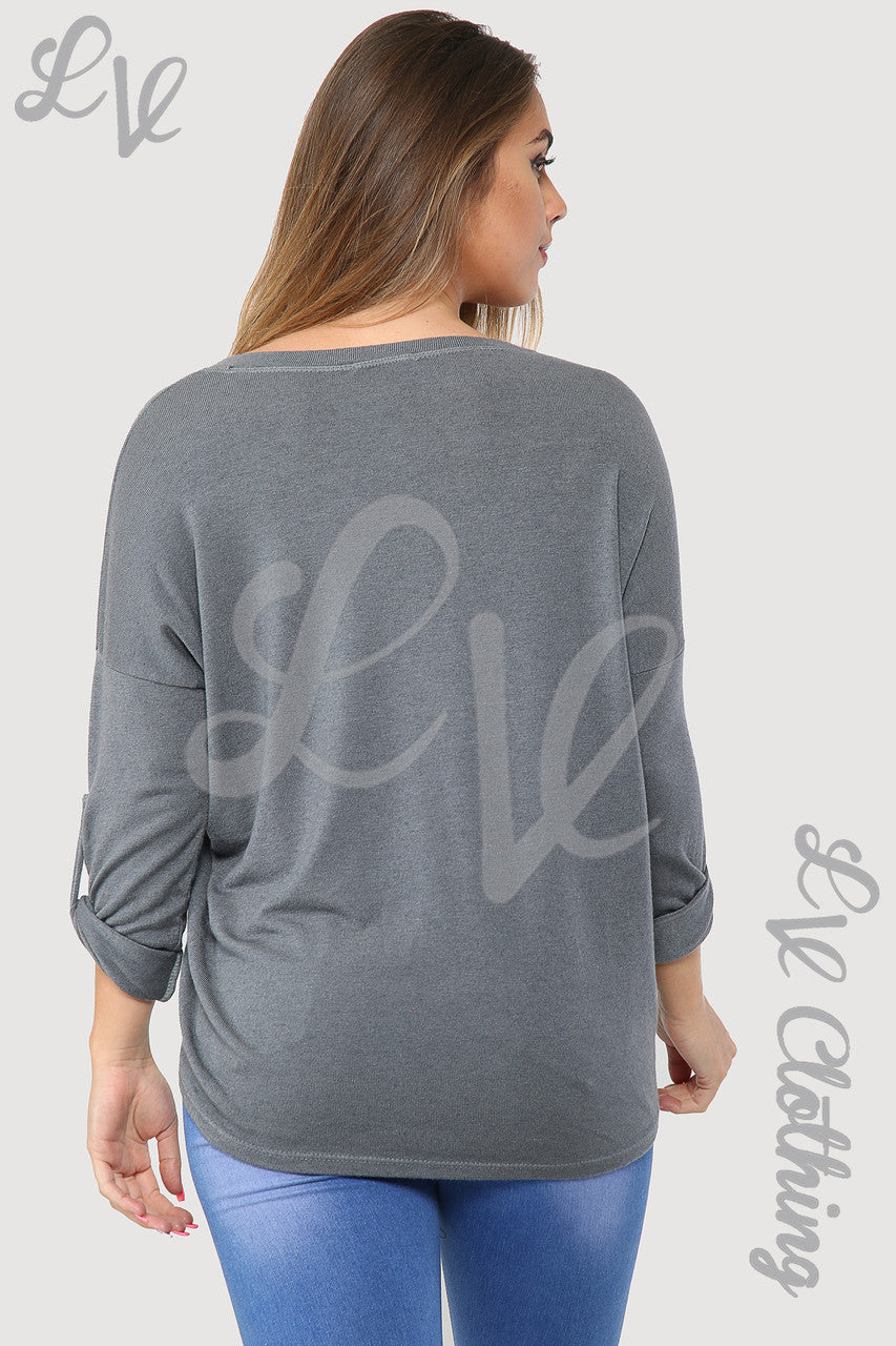 Ladies Plain Single Pleat Front Top Grey - Unit Price £8.99