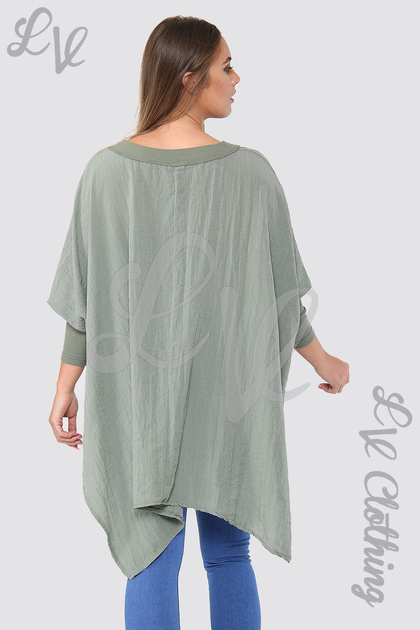 Ladies Love Heart & Cross Graphic Batwing Top Khaki - Unit Price £15.99