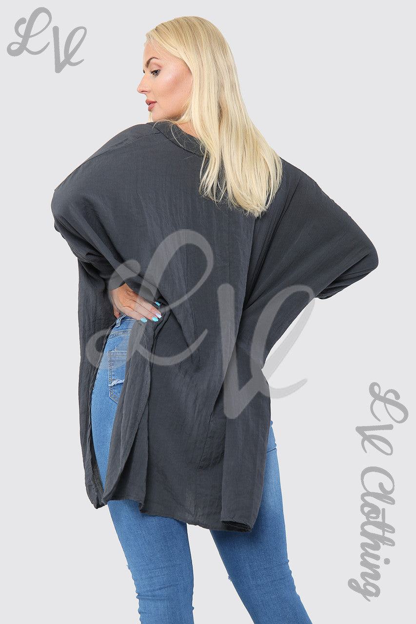 Dames Liefdeshart & Kruis Grafische Batwing Top Houtskool - Stukprijs € 9,99