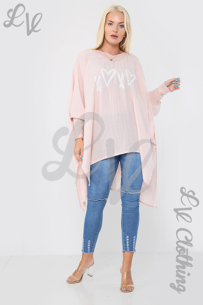 Ladies Love Heart & Cross Graphic Batwing Top Dusty Pink - Unit Price £15.99