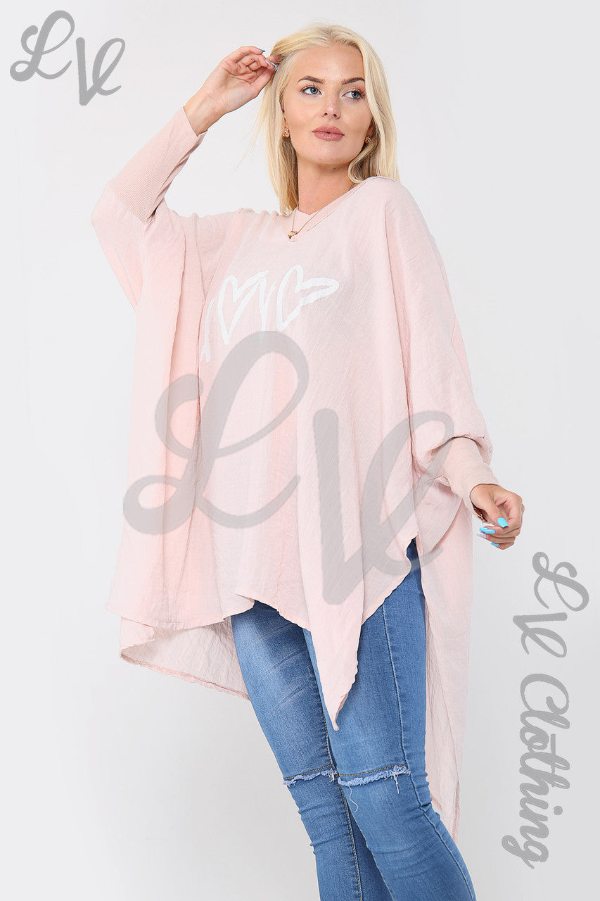 Ladies Love Heart & Cross Graphic Batwing Top Dusty Pink - Unit Price £15.99