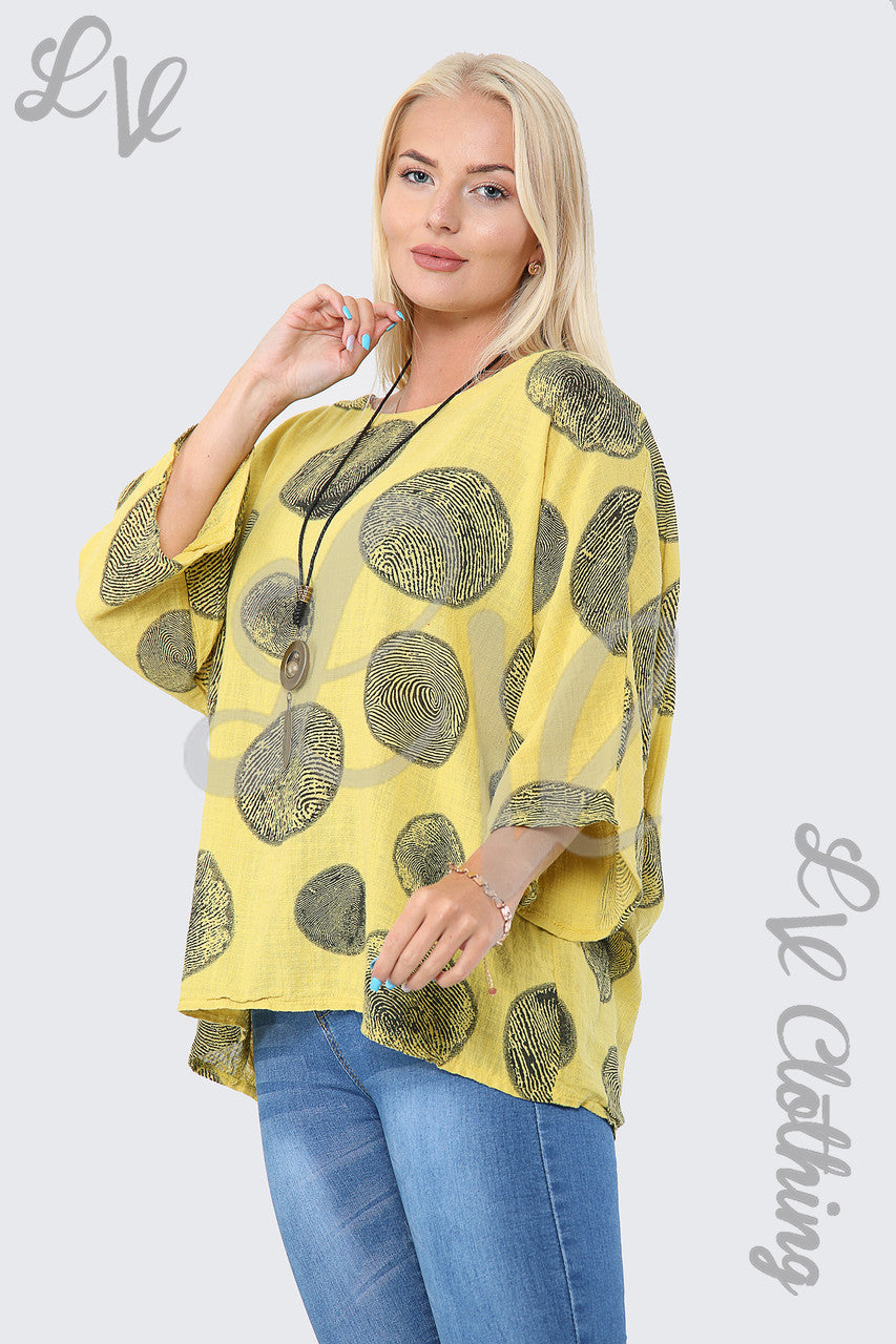 Dames Top met Boomwortelprint en Ketting Geel - Stukprijs € 9,99