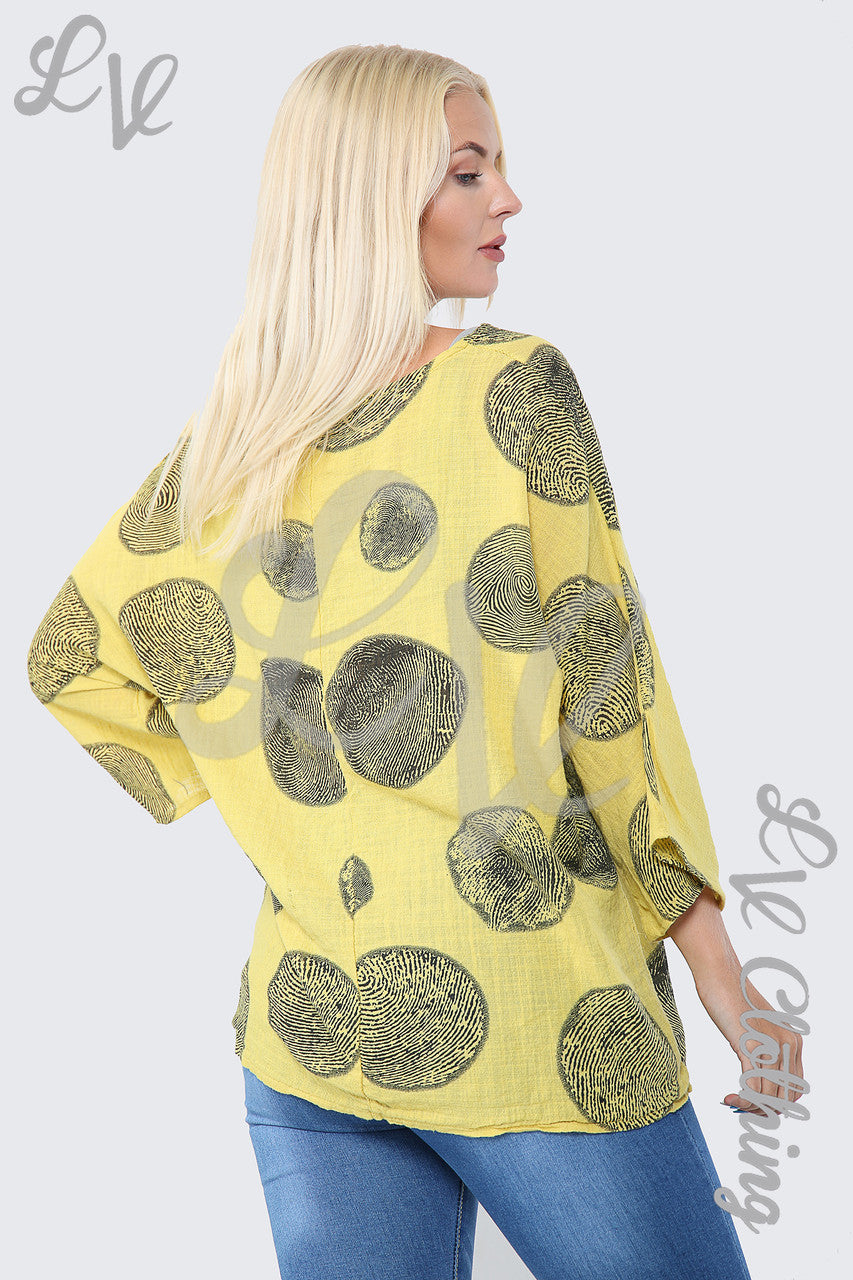 Dames Top met Boomwortelprint en Ketting Geel - Stukprijs € 9,99