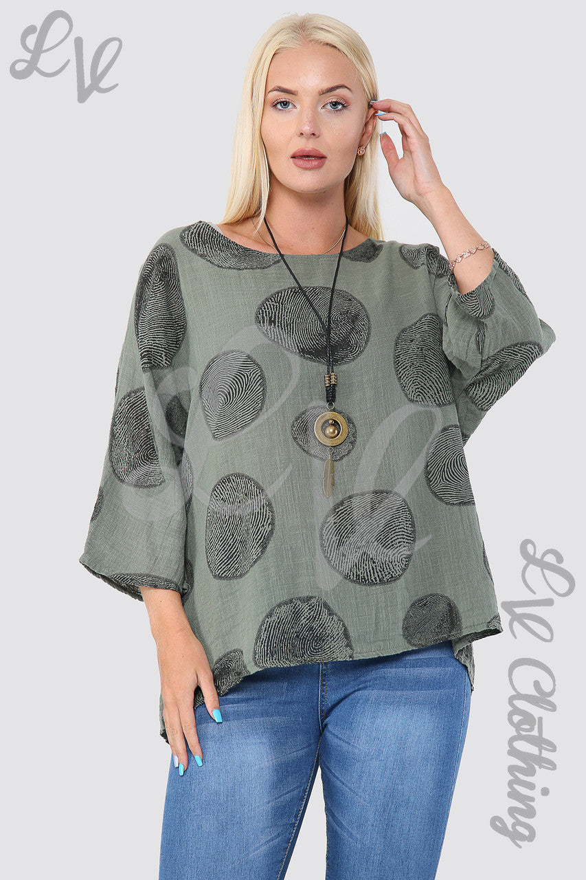 Ladies Tree Root Print Top With Necklace Khaki