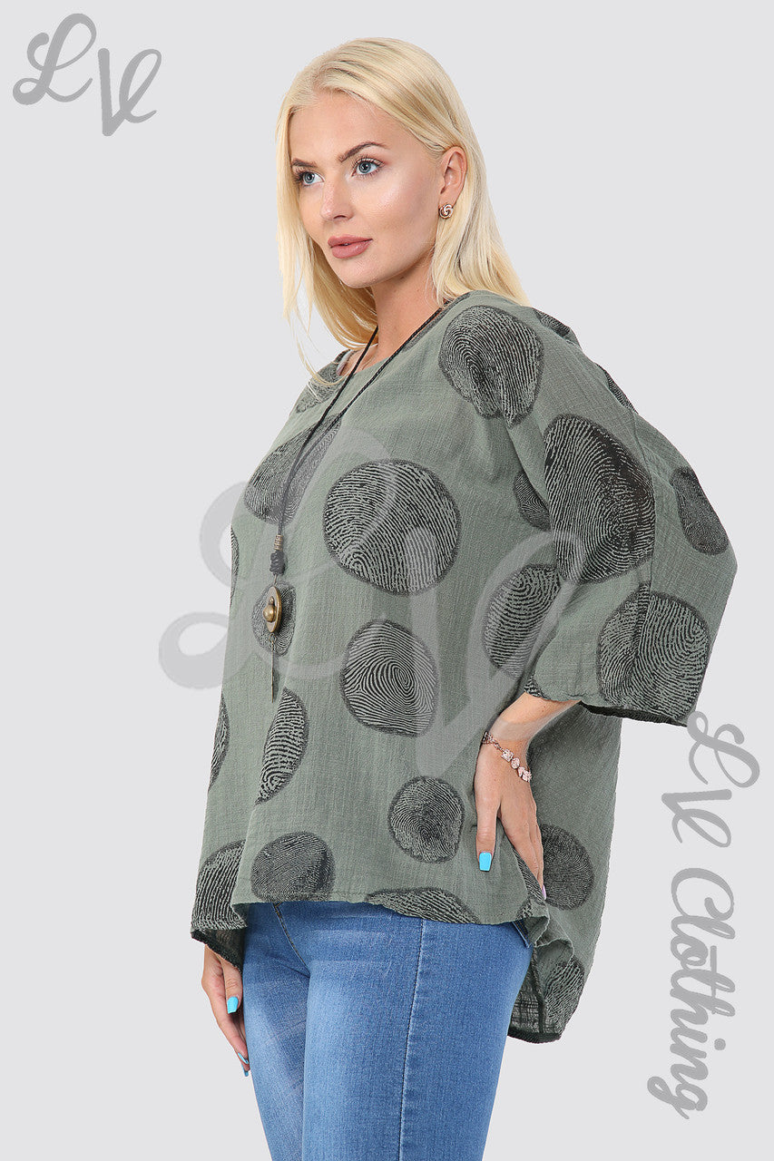 Ladies Tree Root Print Top With Necklace Khaki