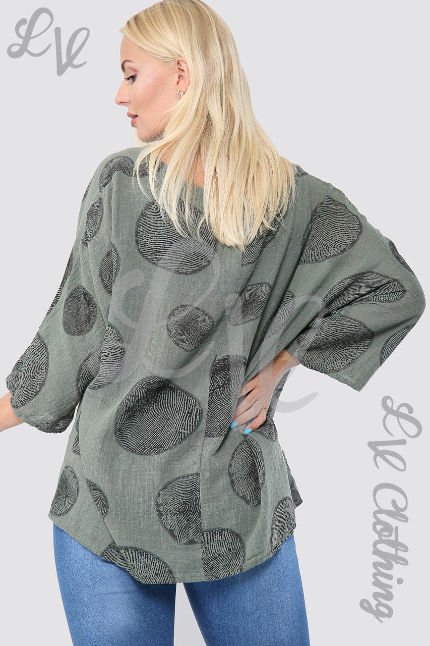 Ladies Tree Root Print Top With Necklace Khaki