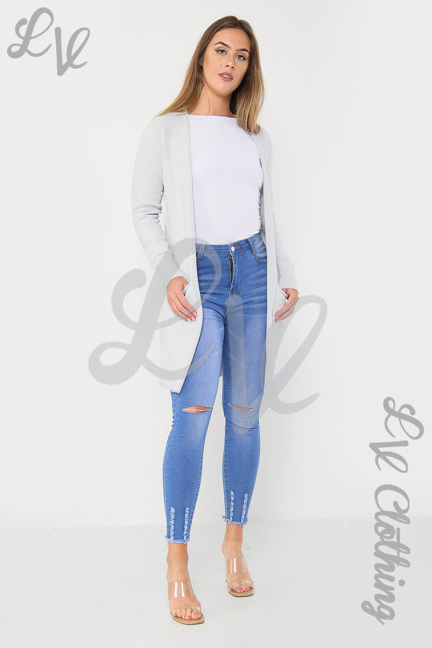 Ladies Plain Knitted Cardigan Silver - Unit Price £17.99