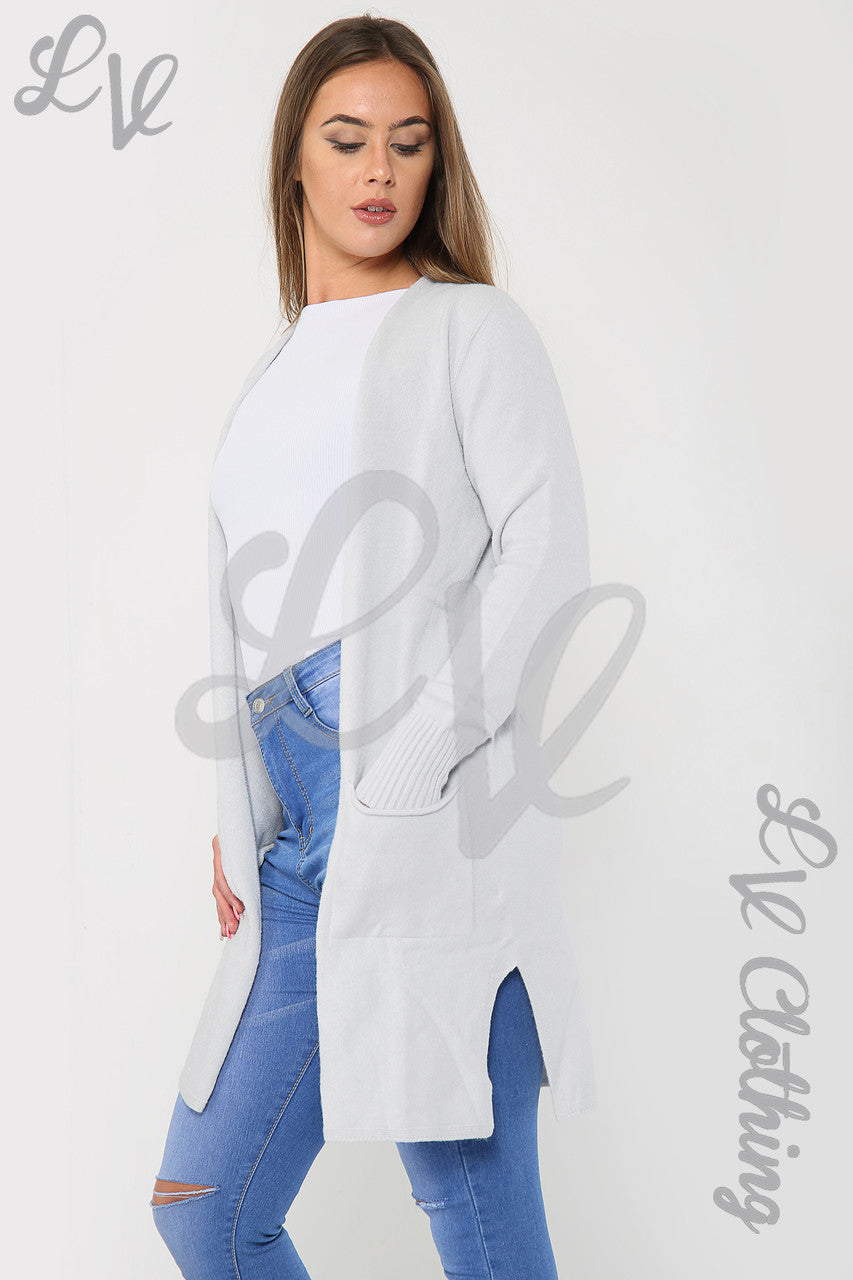 Ladies Plain Knitted Cardigan Silver - Unit Price £17.99