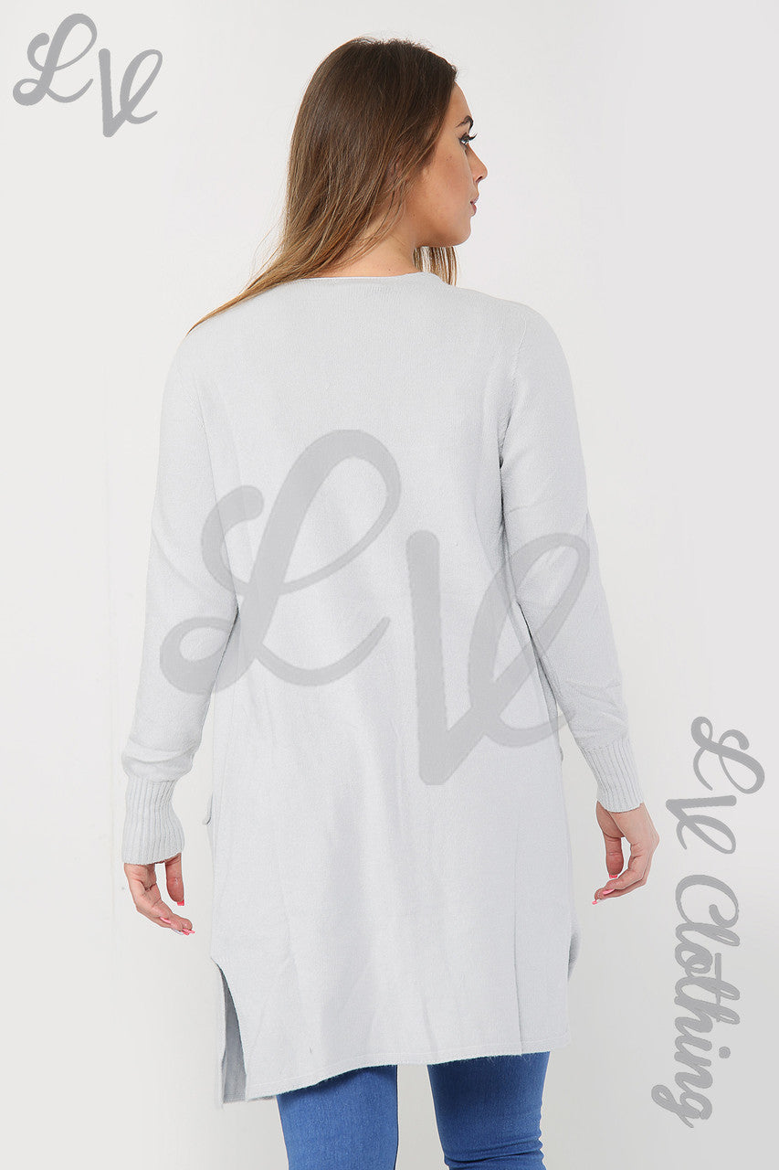 Ladies Plain Knitted Cardigan Silver - Unit Price £17.99