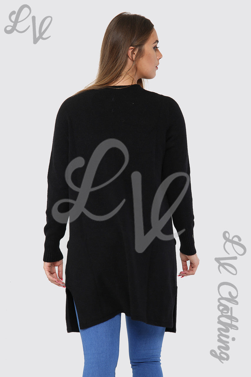 Ladies Plain Knitted Cardigan Black - Unit Price £17.99