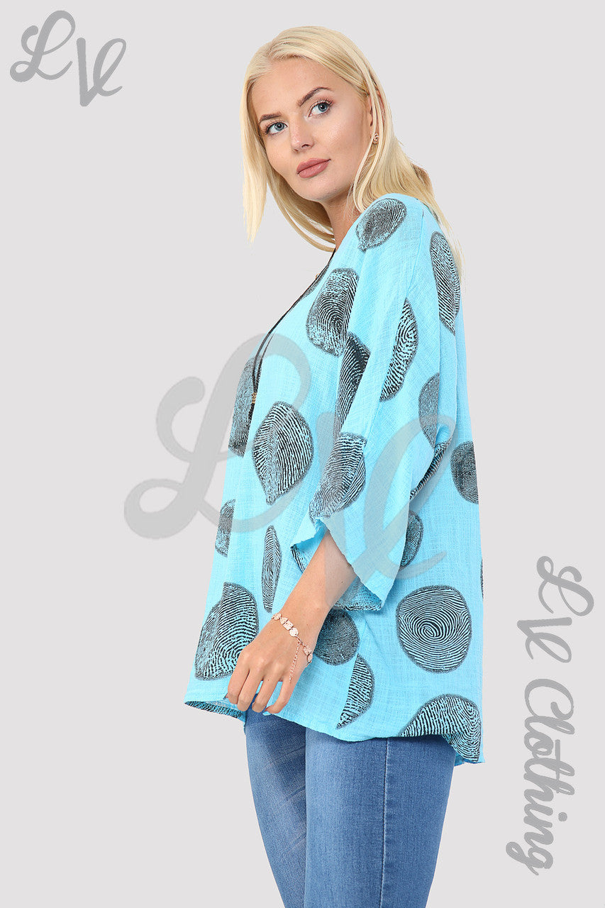 Ladies Tree Root Print Top With Necklace Turquoise - Unit Price £9.99