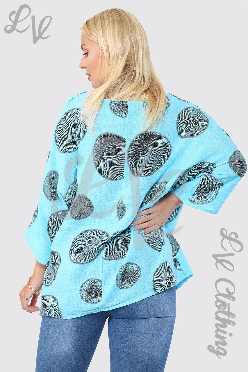 Ladies Tree Root Print Top With Necklace Turquoise - Unit Price £9.99