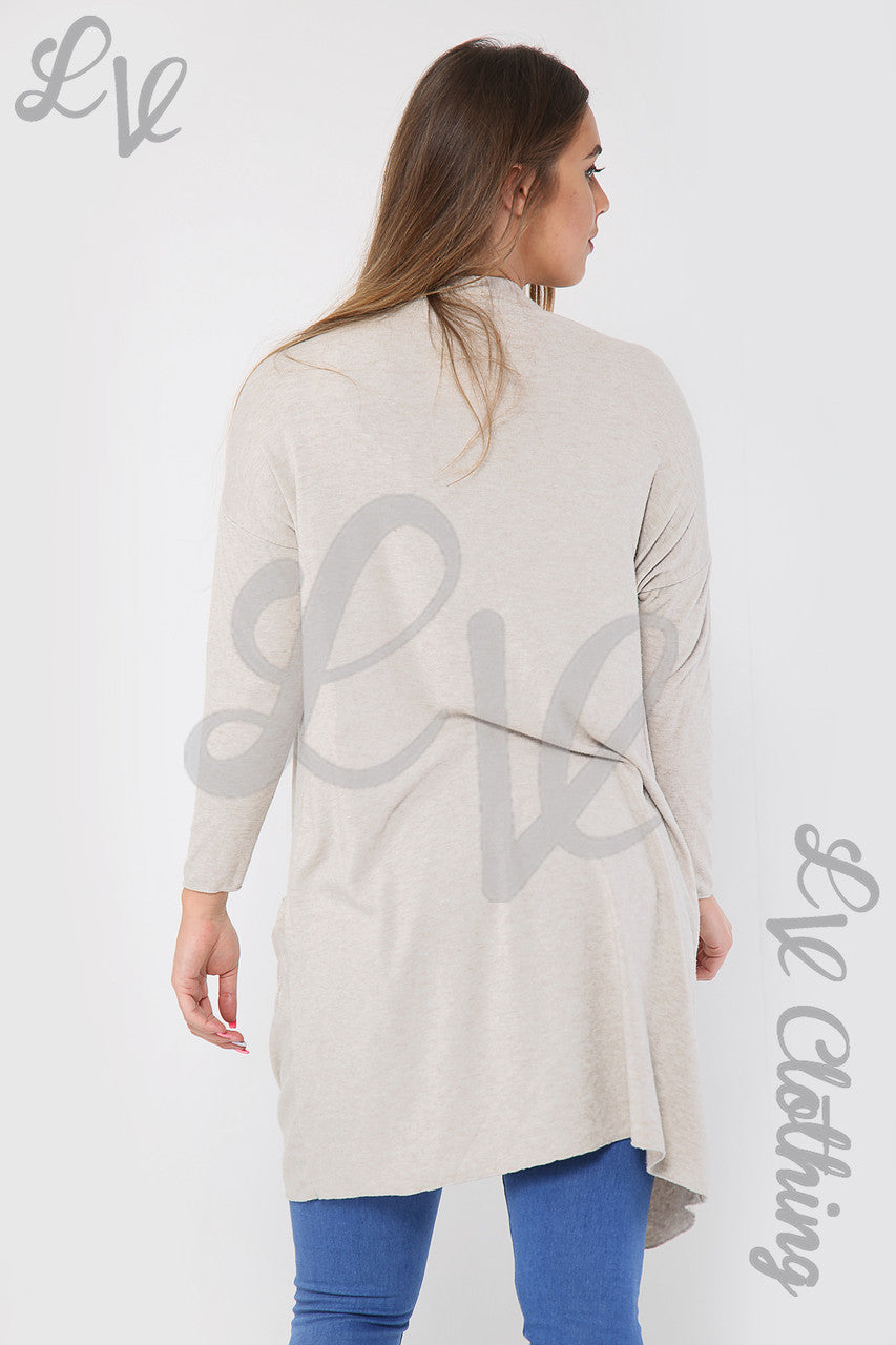 Ladies Plain Fine Knit Cardigan Stone - Unit Price £13.99