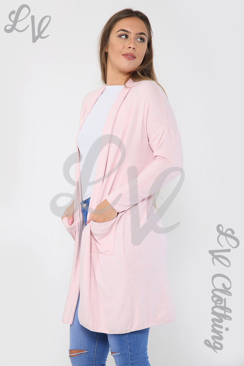 Ladies Plain Fine Knit Cardigan Dusty Pink - Unit Price £13.99