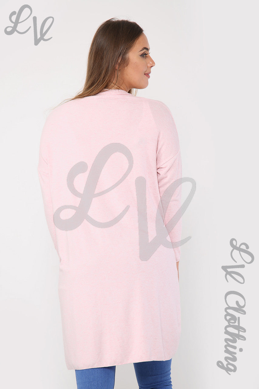 Ladies Plain Fine Knit Cardigan Dusty Pink - Unit Price £13.99