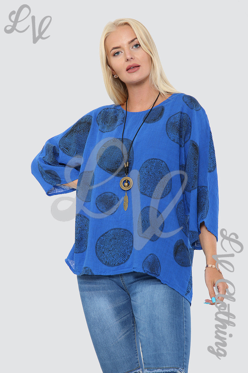 Ladies Tree Root Print Top With Necklace Royal Blue - Unit Price £9.99