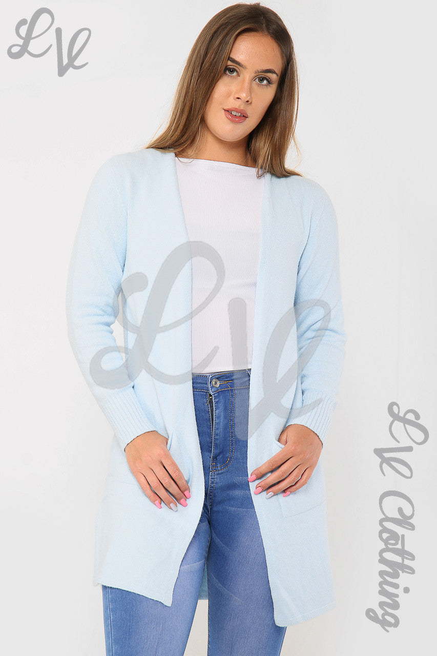 Ladies Plain Knitted Cardigan Light Blue - Unit Price £17.99