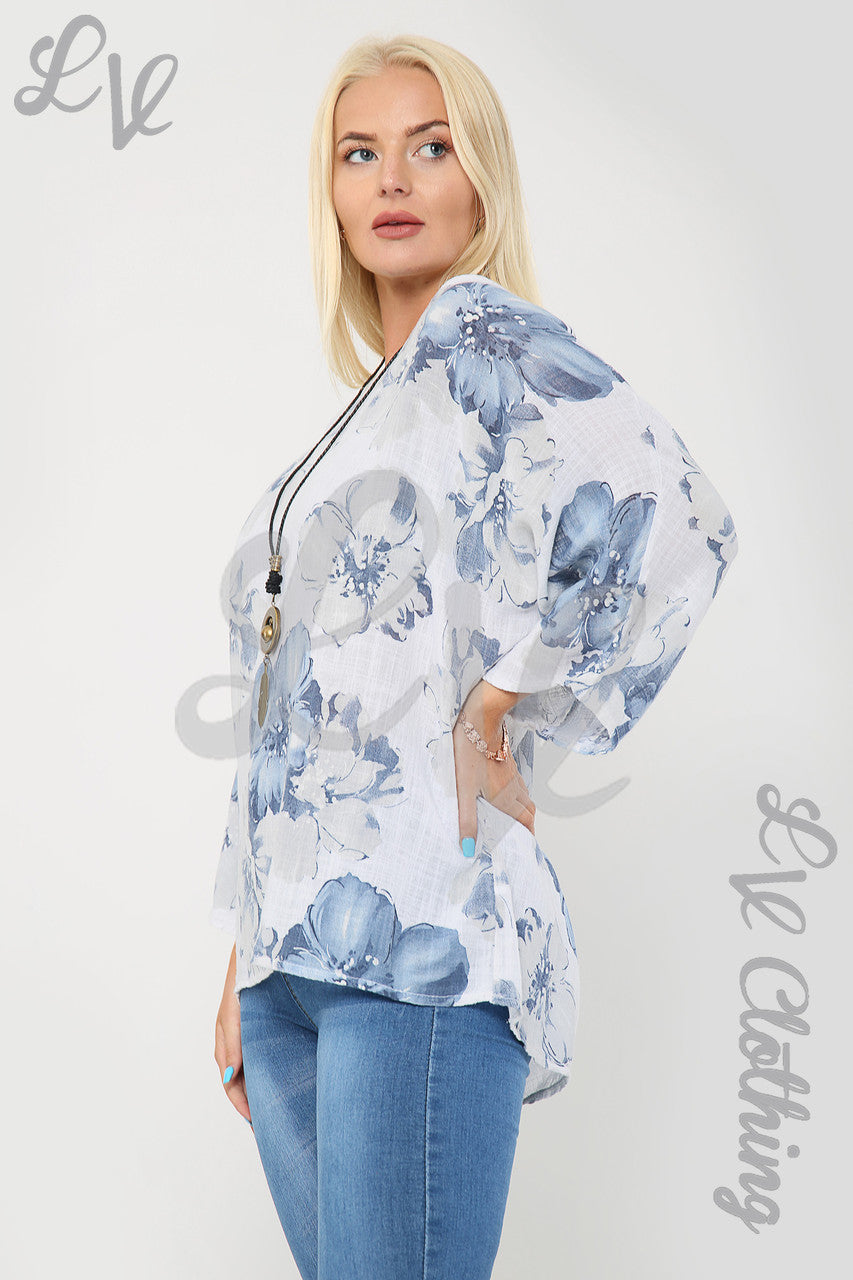 Dames Bloemenprint Top Met Ketting Wit - Prijs per stuk €9,99