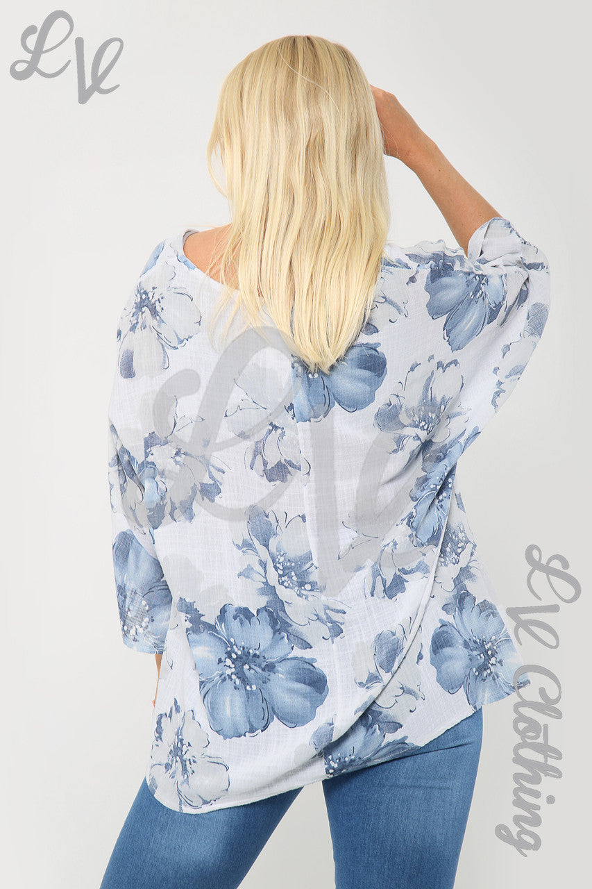 Dames Bloemenprint Top Met Ketting Wit - Prijs per stuk €9,99
