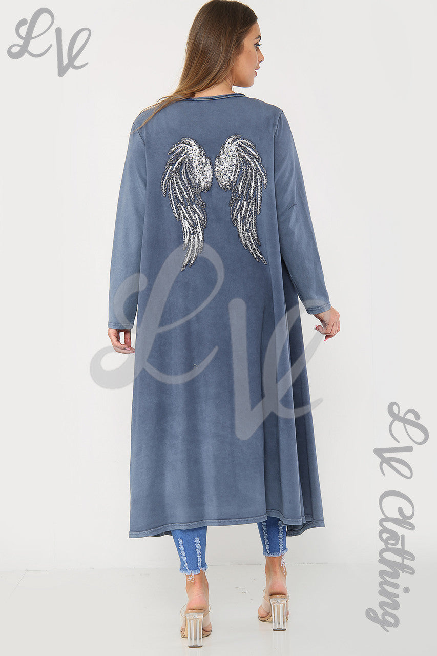 Ladies Italian Angel Wings Back Long Maxi Jacket Navy - Unit Price £9.99