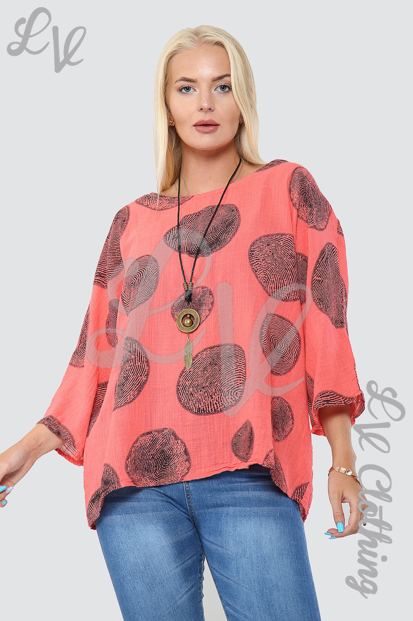 Dames top met boomwortelprint en ketting Koraal